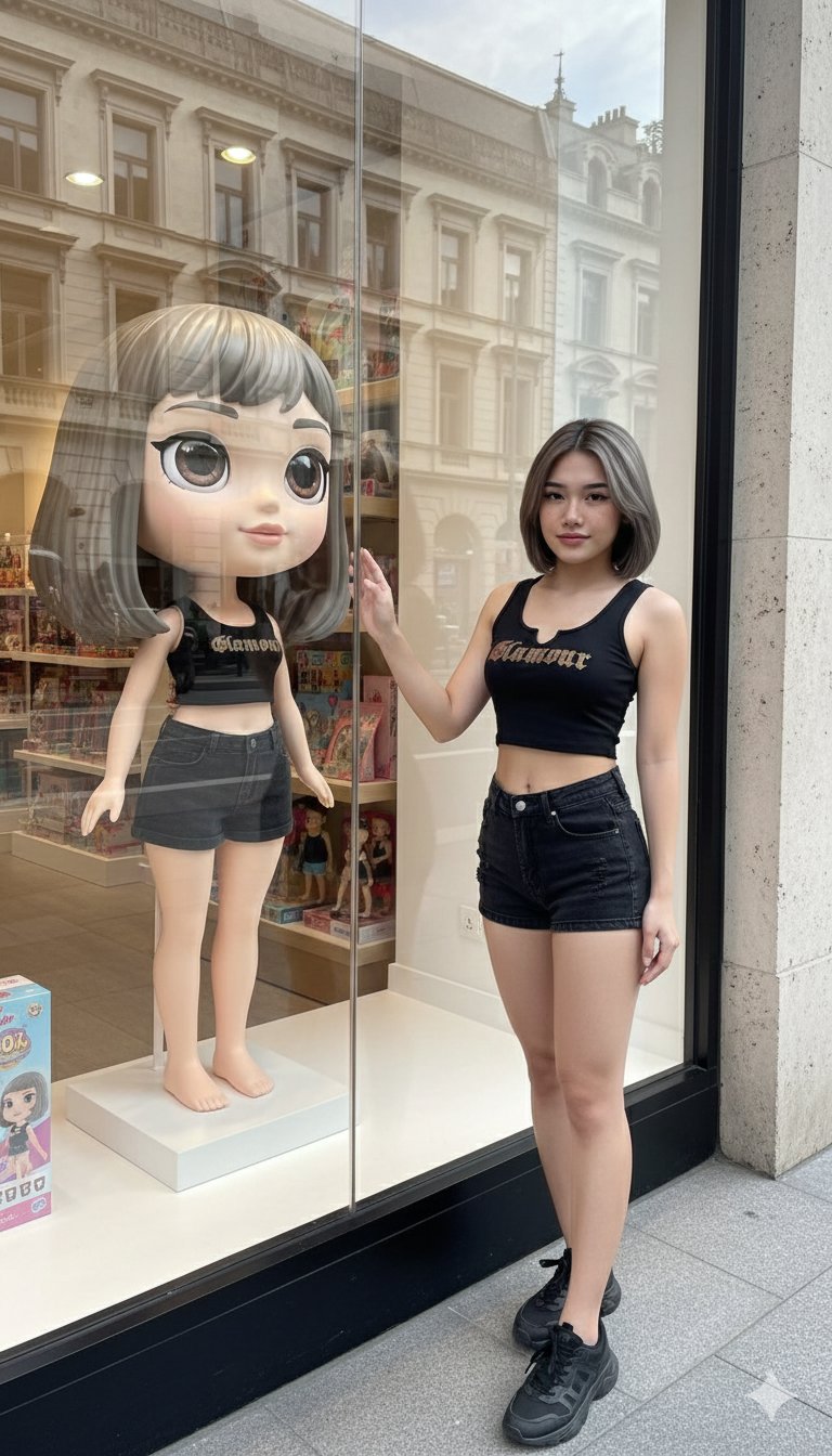 쇼윈도우에 비친 풍경을 카툰풍 리플렉션으로